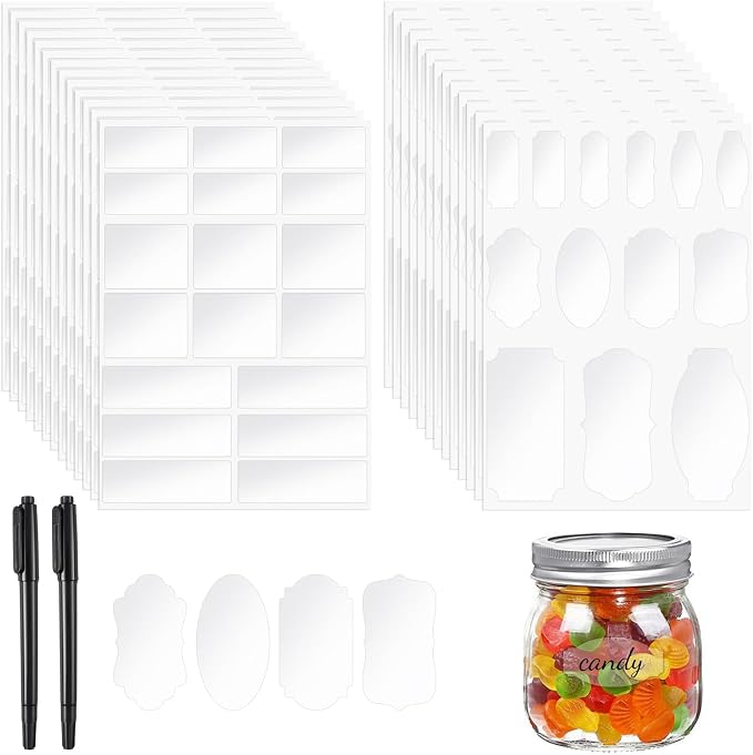 465Pcs Waterproof Chalkboard Labels for Jars & Containers, 2 Markers | Reusable Wipe-Clean Surface, Sticks To Glass/Plastic/Metal, For Pantry Bins, Jars, Bottles And Folders