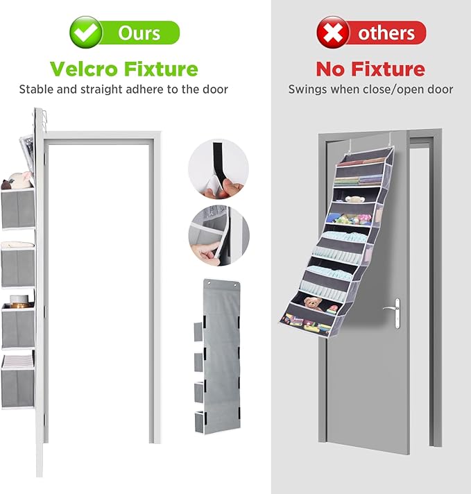 Univivi Door Storage Gray 2-Pack Door Hanging Storage Closet with 4 Large Pockets and 3 Small PVC Pockets Over Door Organizer for Cosmetics, Toys and Sundries…