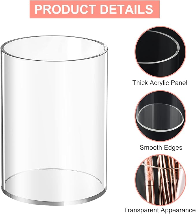 Mototo 8 Pieces Clear Acrylic Pen Holder Round Acrylic Pencil Cup Clear Makeup Bush Holder Acrylic Desktop Stationery Organizer for Office School Home Desk Accessories (8 Pack, Round)
