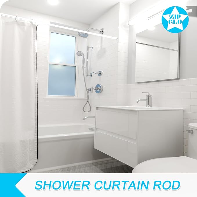 Shower Curtain Rod White Tension Rod 45 to 77 Inch Spring Curtain Shower rod Non Slip 1pcs for Windows No Drilling Adjustable Tension Rods of Curtain Window Closet Kitchen