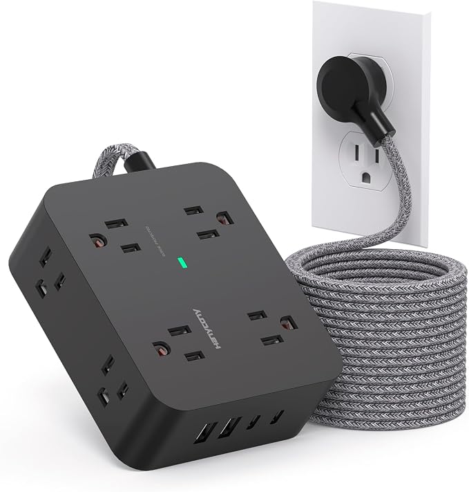 Surge Protector Power Strip 15 Ft Long Cord, HANYCONY Extension Cord 15 Feet with 8 Outlets 4 USB Ports(2 USB C), Flat Plug, Desk Charging Station for Home Office College Dorm Room Essentials