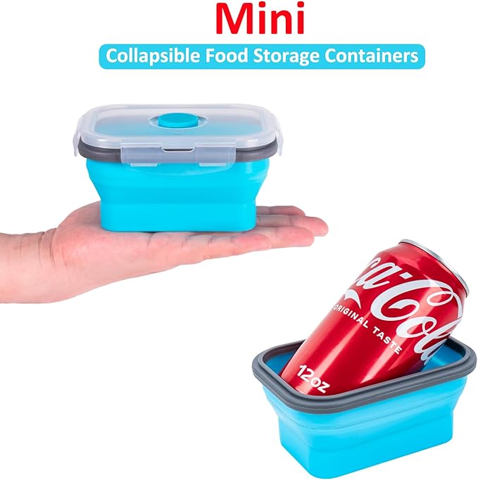 Collapsible Food Storage Containers with Lids & Vent, 11.8 oz, Kitchen Stacking Silicone Collapsible Meal Prep Container Set for Leftover, Microwave Freezer Dishwasher Safe, Blue Small 4 Pack