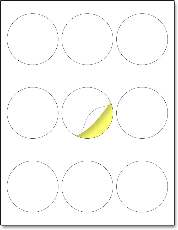 2.5 inch Round Labels Printable Circle Stickers - 8.5" x 11", 200 Sheets | Laser/Inkjet Printing, comes with Print Templates