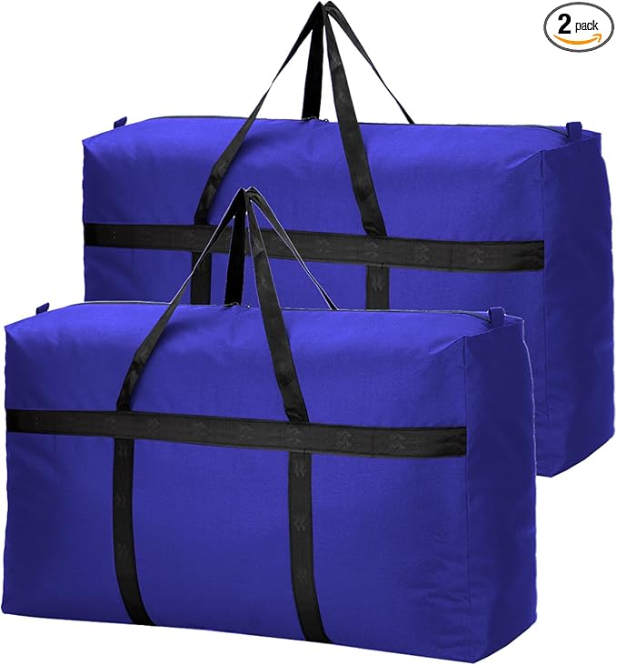 100L Extra Large Moving Bags with Strong Zippers & Carrying Handles, Storage Bags Storage Totes for Clothes, Moving Supplies, Space Saving Storage Bag Organizer for Moving, Traveling (Blue-M)