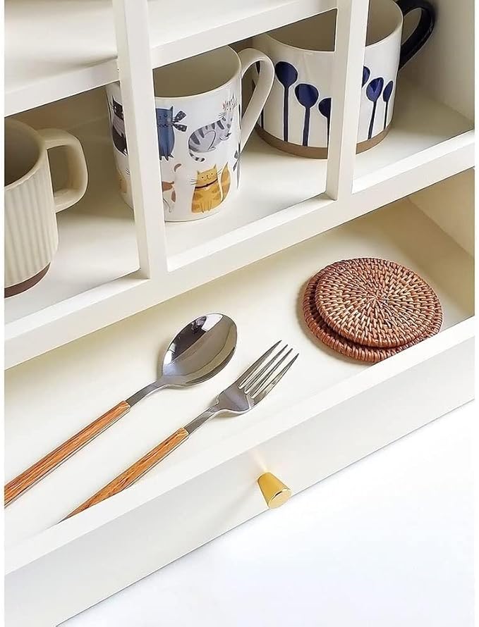 Closet Organizers and Storage 3 Tier Coffee Mug Cabinet Organizer with Drawer Wooden Cupboard Water Cup Storage for Countertop,Holds 12 Mugs-Kitchen Storage Cabinet Convenient,Neat and Beauti
