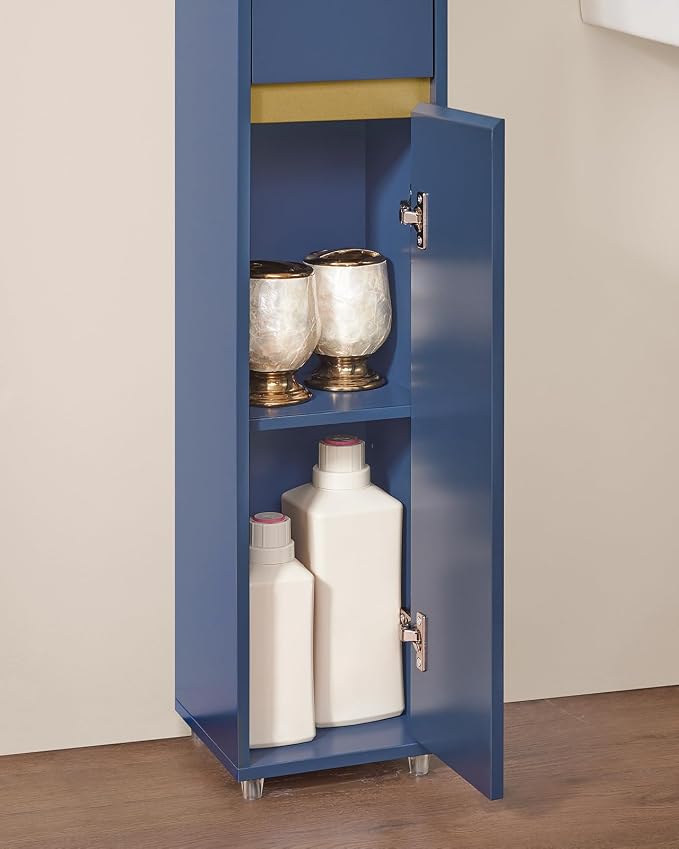 SoBuy Bathroom Narrow Storage Cabinet Skinny Tall Unit with Adjustable Shelves Slender Anti-Tipping Floor Standing Cupboard, Blue BZR34-B