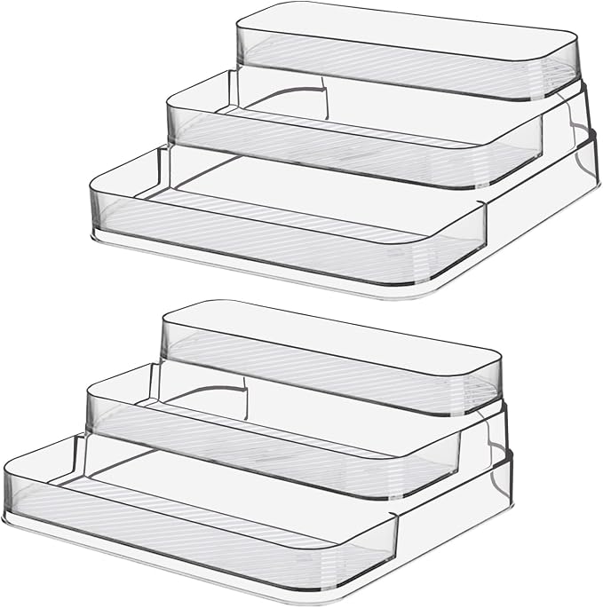 2pcs Acrylic Rack, No Assembly Clear 3 Tier Condiment Bottle Shelf Vanity Organizer for Cabinet Kitchen Bathroom