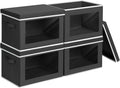 Homsorout Storage Boxes with Lids - 4 Pack Fabric Clear Window Storage Bins, Large Decorative Storage Bins with Handles, Linen Closet Organizer for Clothes, Towel, Blanket, Black