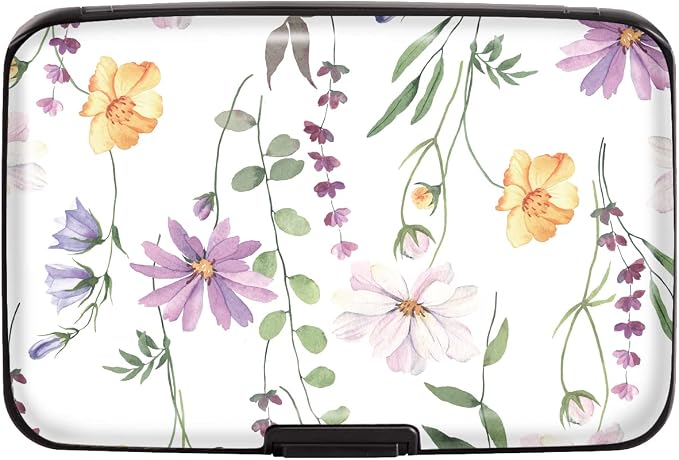 Coco Rossi Credit Card Holder RFID Aluminum Small Mini Wallet Women | Metal Wallet, Business Cards Holder, ID Case, Slim Sleeves, Womens Girls Gift, Carry Proof Wallets for Travel, White Daisy