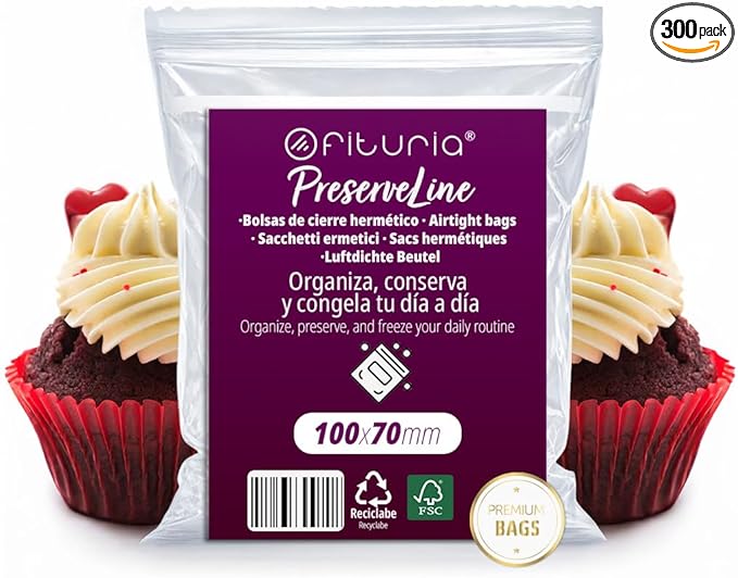 Ofituria Transparent Zip Bags 100 x 70 mm with Airtight Seal, Zip Bags for Food, Snacks, Freezing as well as Kitchen and Travel Organisation - Ofituria (300 Bags)