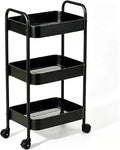 Multifunctional Rolling Utility Cart, 3-Tier Wheeled Storage Organizer with Brakes, Portable Shelving Unit for Home & Office Black