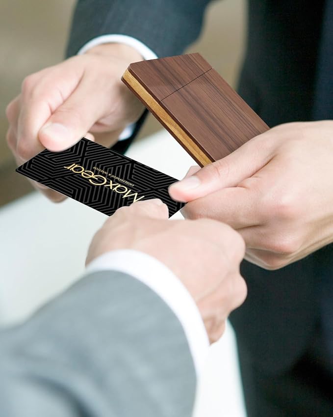 MaxGear Portable Wooden Business Card Holder | Premium Walnut Business Card Case, Slim Magnetic Closure Card Holder for Business & Networking, Holds up to 15 Cards