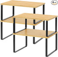 MOOACE Kitchen Cabinet and Counter Shelf Organizer, Stackable & Expandable, Set of 4, Black and Natural | Stackable & Expandable Spice Rack, Space-Saving Pantry Organizers Bathroom Countertop Storage, Natural and Black