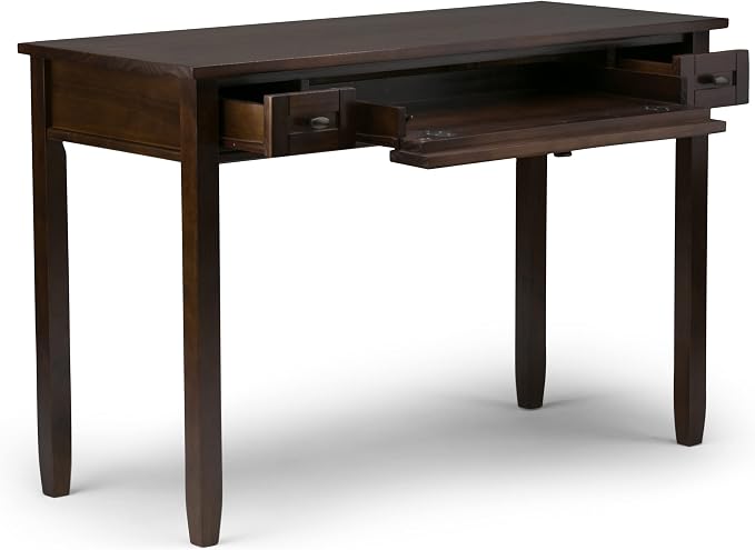 SIMPLIHOME Warm Shaker Desk and Bookcase Bundle - 48 inch Wide Solid Wood Transitional Desk with Drawers and 26 inch Wide 5-Shelf Bookcase in Brunette Brown, Home Office Furniture (Set of 2)