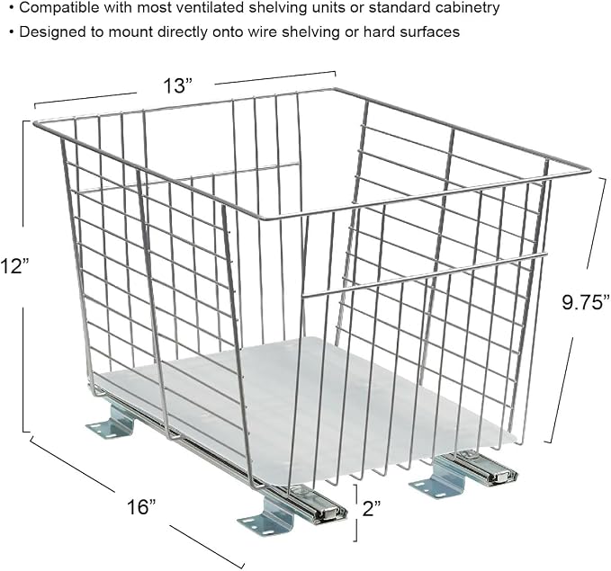 Household Essentials Nickel-Plated Steel Basket Organizer with Clear Plastic Liner
