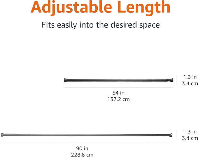 Amazon Basics No Drill Adjustable Sturdy Spring Tension Curtain Rod, Adjustable 54-90" Width, Black, Classic Finial