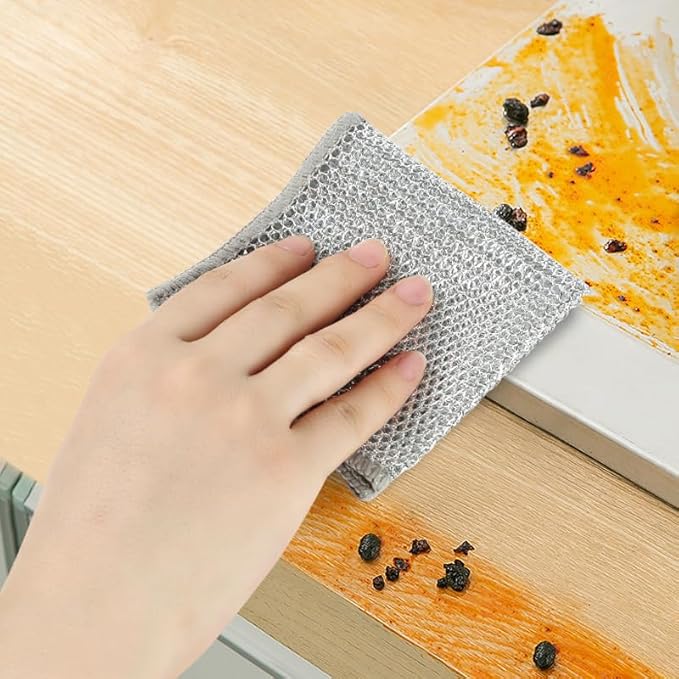 10pcs Wire Dishwashing Rag, Non Scratch Wire Dishcloth, Multipurpose Wire Dishwashing Rags for Wet and Dry, Sliver Grey