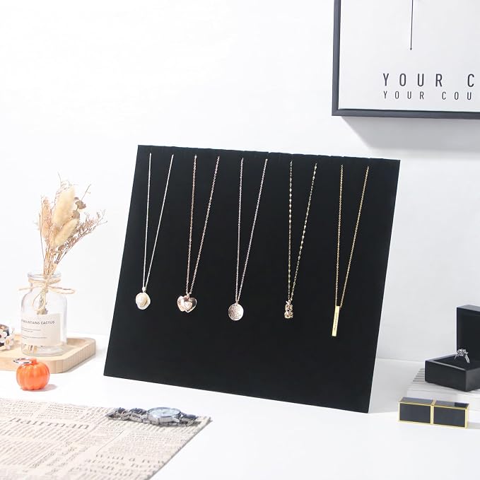 20 Slots Big Necklace Display Board for Selling, Velvet Necklace Jewelry Organizer Stand for Shop Store, Necklace Hanger Holder Rack for Show (3pc Black)