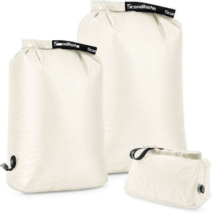 Travel Compression Laundry Bag, Pump-Free Vacuum Space Saver Bag for Dirty Clothes, Reusable Waterproof Wet Dry Bag, Travel Laundry Bag for Luggage, Packing, Suitcase (2 Pcs)（White, M + L)