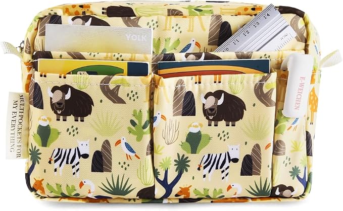 E-WEICHEN Multiple Pockets Portfolio Organizer with Zippered, Makeup Bag Travel Essentials for Women, Simple Waterproof Stationery Pencil Pouch Bag for Journal Office Art Supplies.Smart Cow