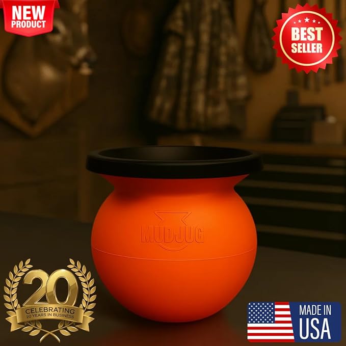 Mudjug Orange Classic Portable Spittoon – Travel Ready Spit Jug with Deep Funnel, Spill-Resistant Design, Weighted Base for Enhanced Stability, Easy to Carry Dip Spit Cup