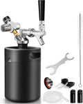 Mini Keg Growler Tap System, 64OZ Pressurized Stainless Steel Beer Keg, Durable Beer Dispenser System with CO2 Regulator & Self-Closing Faucet, Portable Beer Growler to Keep Fresh for Homebrew