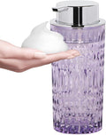 Foam Soap Dispenser, Glass Foaming Hand Soap Dispenser with Pump, 14 Oz Bathroom Refillable Liquid Lotion Pump Bottle Container for Kitchen Countertop Decor (1, Purple Silver)
