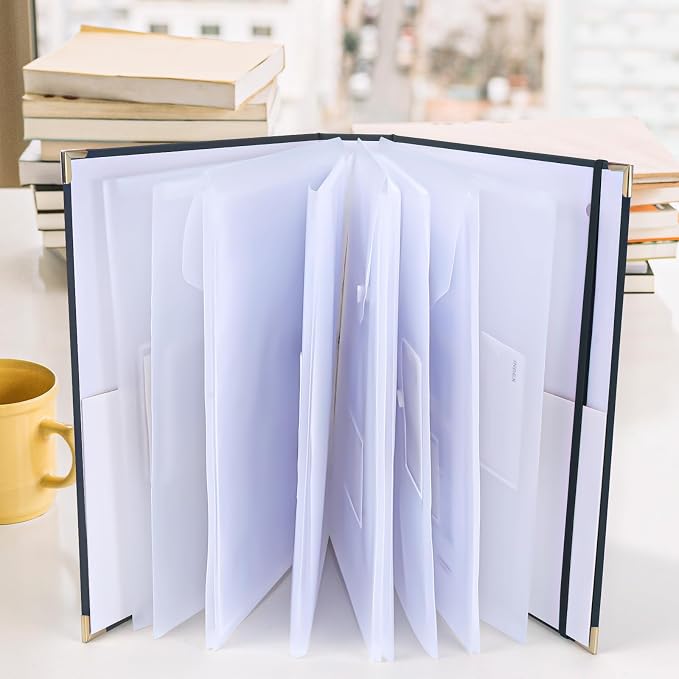 XKDOUS Important Document Organizer Emergency Binder Life Organizer Folio Folders with 9 Pockets Expanding File Storage Holder for Papers, Letters, Cards, Bills, Passports, Photos