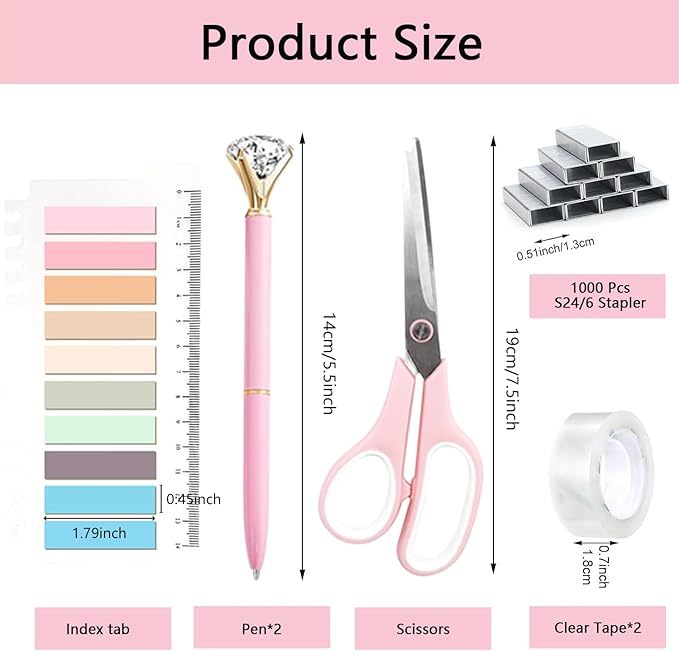 Office Supplies,Desk Accessories,with Stapler, Tape Dispenser,Desk Organizer,Folding Phone Holder,Pen,Journal Notebook,Scissor,Staple Remover,Staples,Clear Tape,Sticky Notes,Paper Clips,Bookmark,Ect
