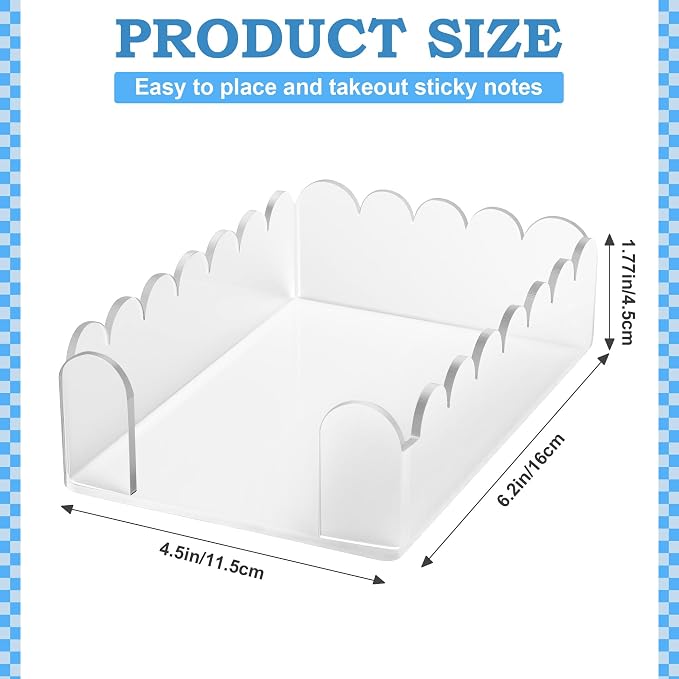 Acrylic Sticky Note Holder 4x6 Inch Scalloped Crystal Clear Sticky Note Holder Dispenser for Classroom Home Desk Organizer Accessories for Dorm Room School Office