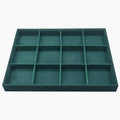 Large Velvet Jewelry Tray, Drawer Organizer for Jewelry in Dresser, Stackable Jewelry Drawer Organizer Inserts for Earring Necklace Bracelet Rings(Green,12grid)