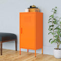 Modern Storage Cabinet with Adjustable Shelves, Orange Metal Design for Living Room and Bedroom Organization, Spacious Free-Standing Furniture for Books and Small Items