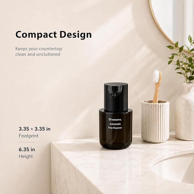 Automatic Foaming Hand Soap Dispenser - 13.5oz modunful M2 DA1501 Black | Wall Mount Countertop, Type-C Rechargeable, Transport Boby, Touchless, Delicate Foam