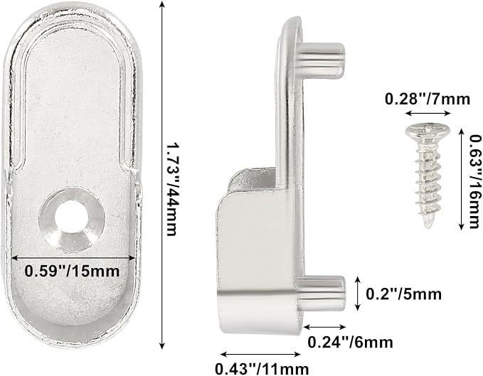 12 pcs Silver 15mm x 30mm Oval Closet Rod End Supports | Heavy-Duty Metal, Rod Holders, Wardrobe Bracket, Mounting Holes