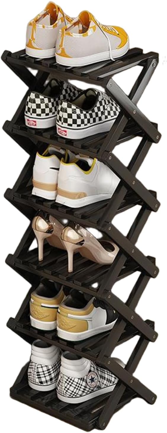 YYW Bamboo Shoe Rack, Foldable Vertical Free Standing Shoe Storage Shelf | Foldable design, Free standing for entryway or living room, Vertical shoe organizer, Space saving closet shelf
