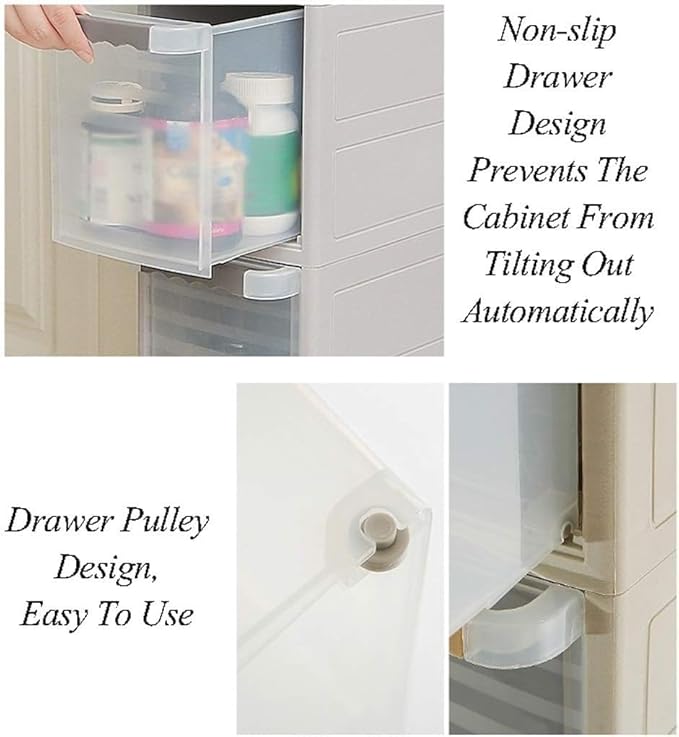 Storage Bins Sleeve Storage Cabinet, Narrow Cabinet Drawer Plastic Kitchen Locker Bathroom Bathroom Slot Rack(Grey,2 layers)