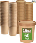 bloomoon 60 Pack 16 oz Paper Food Containers with Lids Ice Cream Containers | Ice Cream Pint Containers 16 oz To Go Soup Containers with Lids, Microwavable and Freezer Storage Safe, 60 Cups 60 Lids