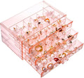 YUFONG Earring Storage Box Organizer 3 Drawers Acrylic Jewelry Storage Box Holder Transparent Jewelry Display Stand with 72 Small Compartments Gift for Women Girls (Clear Pink)