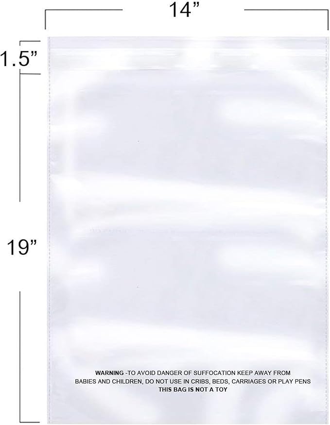 The Elixir Packaging 400 Count 14 x 19 Clear Poly Bag with Suffocation Warning Reclesable Transparent Plastic Tote Backpack Mailer Bag, Food Grade Material, 1.5 Mil Thickness