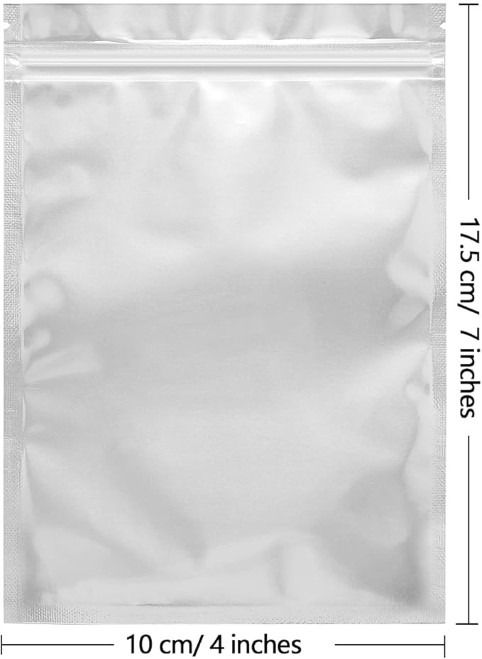 100 Pack Mylar Bags for Food Storage 4 x 7 Inch Smell Proof Bags with Clear Window Resealable Aluminum Foil Packaging Pouch Bag Silver