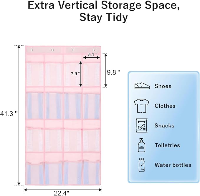 F-color Over the Door Organizer for Cruise - 16-Pocket Hanging Organizer | Tool-Free Mount with 4 Metal Hooks, See-Through Mesh Pockets, Lightweight & Foldable, Space-Saving for Travel and Daily Use