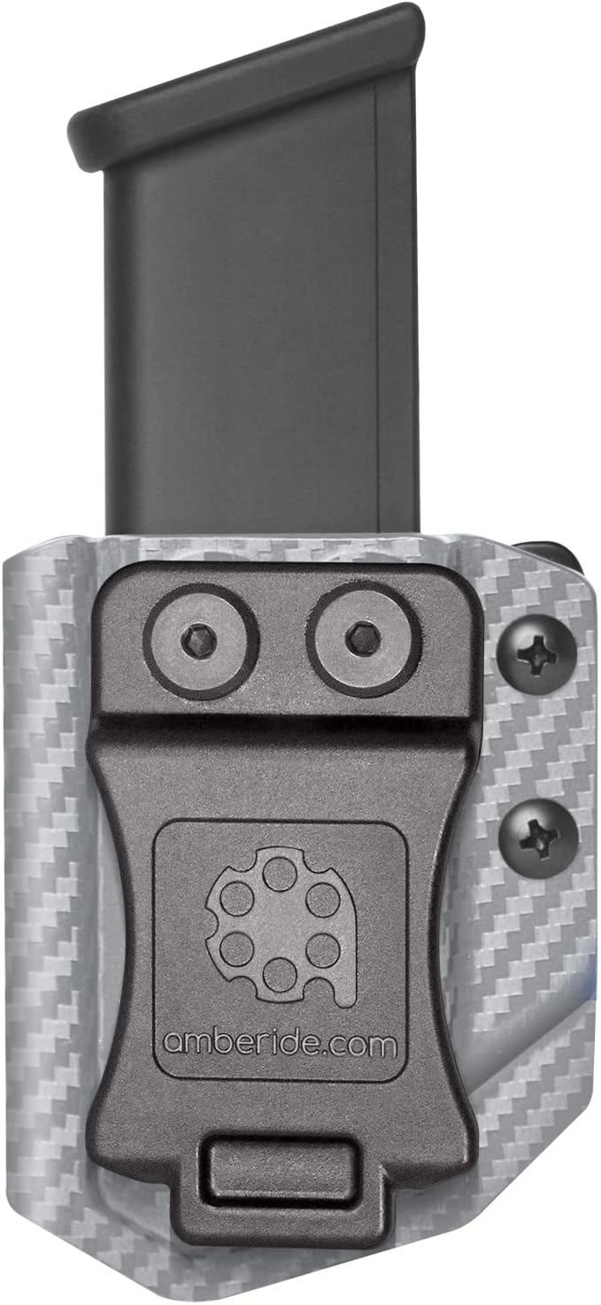 Amberide Universal IWB/OWB Kydex Mag Carrier for 9mm / .40 & .45 ACP Magazines, Single and Double Stack, Adjustable Retention, Ambidextrous, Fits 1.5" Belt, Made in USA