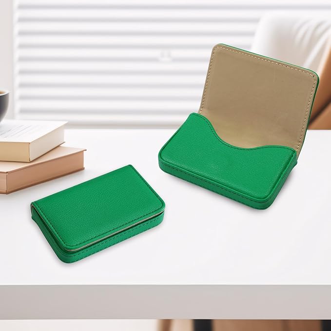 Business Card Holder，PU Leather Business Card Case Color Printing Pattern Card Holder Wallet，Pockets Magnetic Credit Card Holders for Men and Women - Dark Green