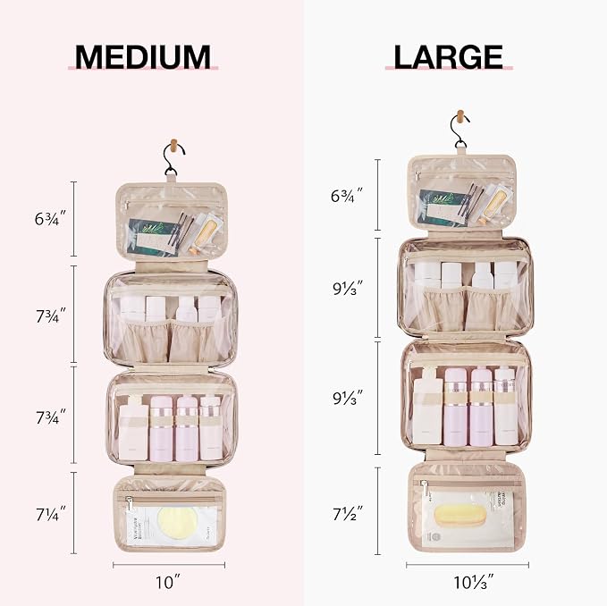 BAGSMART Toiletry Bag Hanging Travel Makeup Organizer with TSA Approved Transparent Cosmetic Bag Makeup Bag for Full Sized Toiletries, Medium-Black