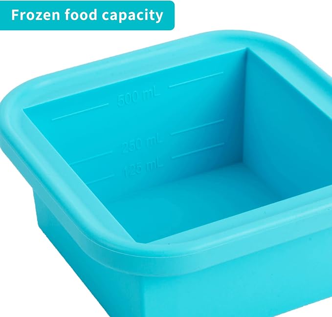 2 Cup Silicone Freezer Tray with Lid, 2 Pack Large Portion Food Freezing Containers for Soup, Broth, Chili, Sauce & Meal Prep, Steel Reinforced Rim, Easy Release, BPA Free, Dishwasher Safe