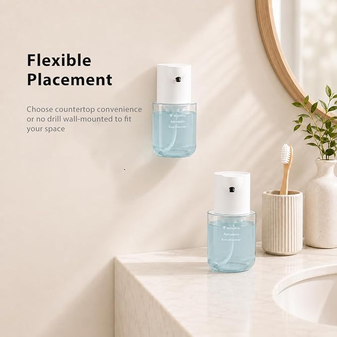 Automatic Foaming Hand Soap Dispenser - 13.5oz modunful M2 DA1502 White | Wall Mount Countertop, Type-C Rechargeable, Transport Boby, Touchless, Delicate Foam