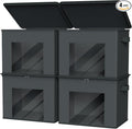 Zilink Fabric Organizer Bins with Lids Cloth Storage Bins, Dark Grey, 4Pack | Stackable, Smooth Zipper, Clear Window, Collapsible Closet Organizer Storage Bins for Home, Office, Bedroom