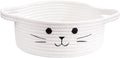 Small Woven Basket, Cute Cat Toy Basket for Living Room, Decorative Nursery Bin for Toys, Diapers, Empty Gift Baskets for Baby, White, 9.8 x 4 inches