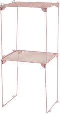 Neudeco Pack 2, Mesh Locker Shelf, Stackable Extra Tall Locker Organizer, Collapsible and Metal Build, Fits Standard Size School Locker, Suitable for Work, Kitchen, Bathroom (Pink)