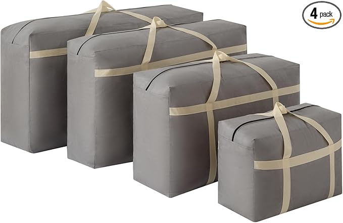4 Pack 150L Extra Large Moving Bags with Zippers & Carrying Handles, Heavy-Duty Storage Tote Moving Boxes for Space Saving(grey, 4Pack*150L)